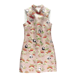 大气民国风修身夏季粉色日常港式盘扣年轻新中式无袖短款改良旗袍