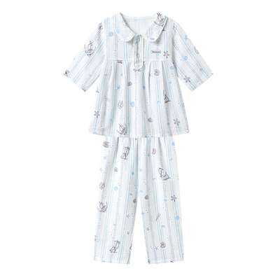 Domiamia儿童睡衣女童大童纱布透气短袖套装女宝宝家居服空调服