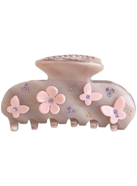 Bellar/larmood 灰粉色 精致重工仙女系蝴蝶花瓣镶钻小众盘发抓夹