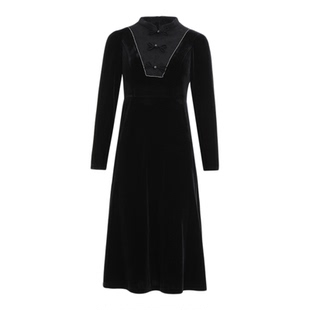 新中式典雅丝绒连衣裙女2025秋冬新款收腰复古正式场合优雅长裙