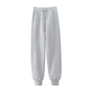 KHV真维斯灰色运动裤女2026新款秋冬季宽松束脚加绒卫裤休闲裤子