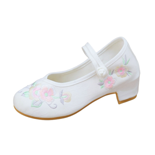 中大童汉服鞋女童亲子绣花鞋儿童古装软底古风中国风演出舞蹈布鞋