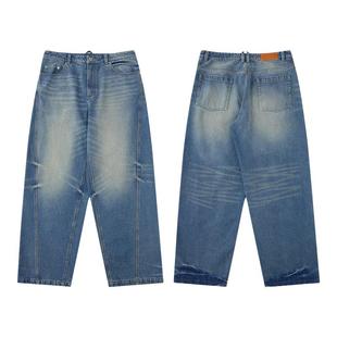 TreesBasic做旧洗水全棉竹节肌理复古经典直筒牛仔裤休闲裤2025新