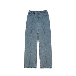 Makemore 牛仔裤男黑色水洗做旧直筒美式复古宽松高街休闲长裤女