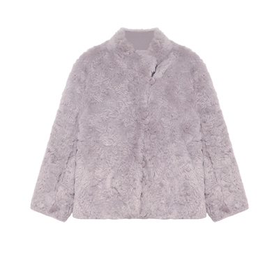 贰羊设计【羽滢】轻奢矜贵紫色毛毛外套女冬保暖环保皮草短款大衣