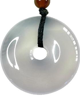 天然冰白玉髓平安扣玛瑙招财吊坠