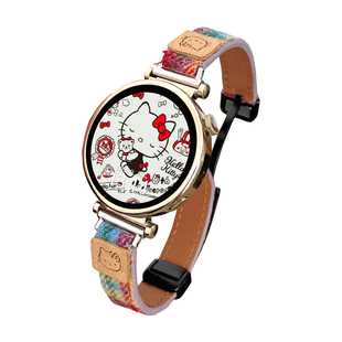 适用oppo watch x2mini表带新款kt猫彩色皮质watchs运动4pro腕带磁吸3/se智能一加手表2/1腕带秋冬小众时尚