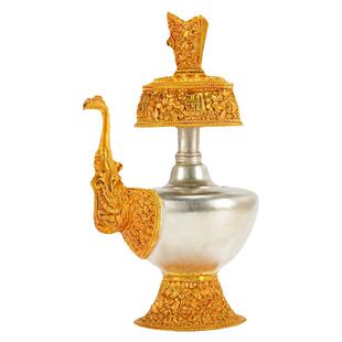 欧斯特尼泊尔贲巴壶 手工用具西藏藏式灌顶 铜鎏金鎏银净水瓶摆件