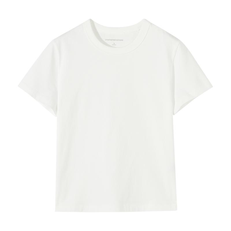 美特斯邦威T恤女2024夏季新款时尚重磅短款纯色简约短袖针织上衣