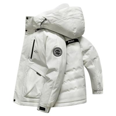 鸭鸭户外连帽短款工装羽绒服男