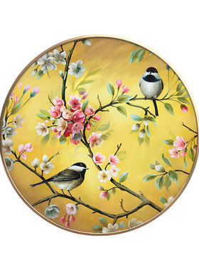 喜上枝头黄色花鸟手绘双联喜鹊