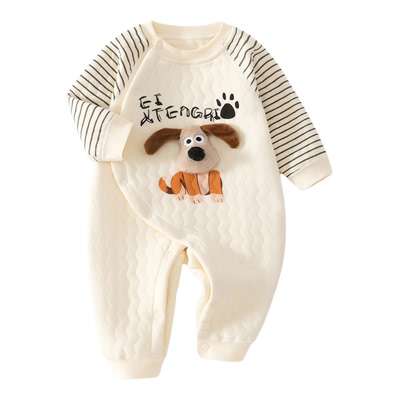 婧麒婴儿夹棉连体衣秋冬装爬服