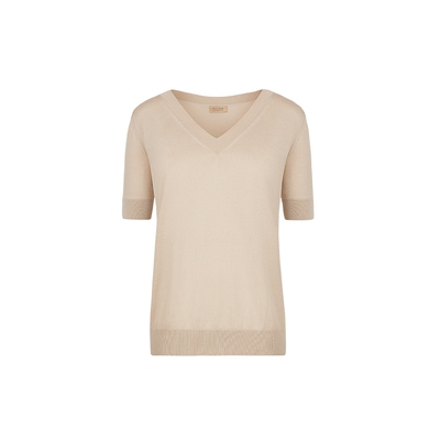 FALCONERI女士时尚经典舒适柔软桑蚕丝混纺V领针织短袖T恤DMM600R