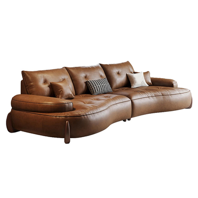 焦糖色复古风油蜡皮轻奢真皮沙发