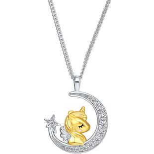 周六福S925银黄金色项链月亮独角兽星月甜美链坠节日礼物送女友