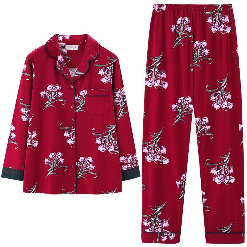 2025年新款睡衣女纯棉长袖春秋季碎花大码中年妈妈薄款家居服套装