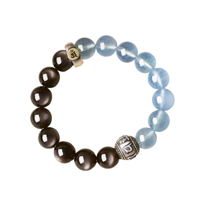 【灵隐官方】黑曜石海蓝宝手串