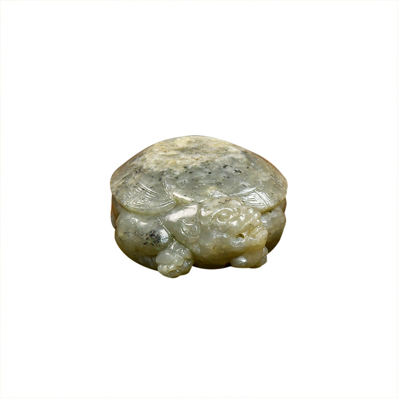 和田玉青白青花籽料龙龟吊坠