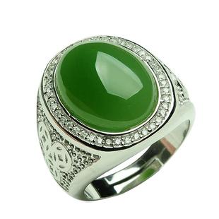 翡翠介指925银复古碧玉蛋面戒指男款大拇指和田玉籽料扳指