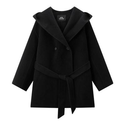 太平鸟甄绒系列智感斗篷大衣25新款连帽弯刀袖羊绒双面呢大衣女M