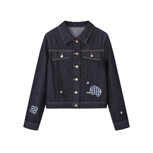 SOMESOWE牛仔套装女秋美式辣妹刺绣复古外套翻边牛仔阔腿裤两件套