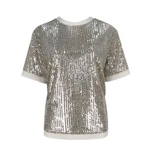 网红银色人鱼亮片t恤女亮闪闪blingbling上衣短袖ins潮宽松显瘦
