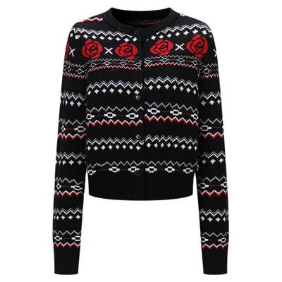 Three Quarters 秋冬女士提花玫瑰羊毛开衫银泰百货精品 301355