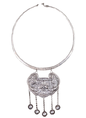 镀银铜镀银女复古长命锁大项圈