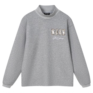 MEDM 立领双层拼皮logo休闲半高领卫衣美式百搭男女百搭宽松上衣