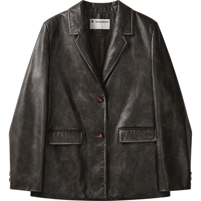 【播奥莱】播商场同款水洗复古PU皮秋新西装外套女BDR3XD1804