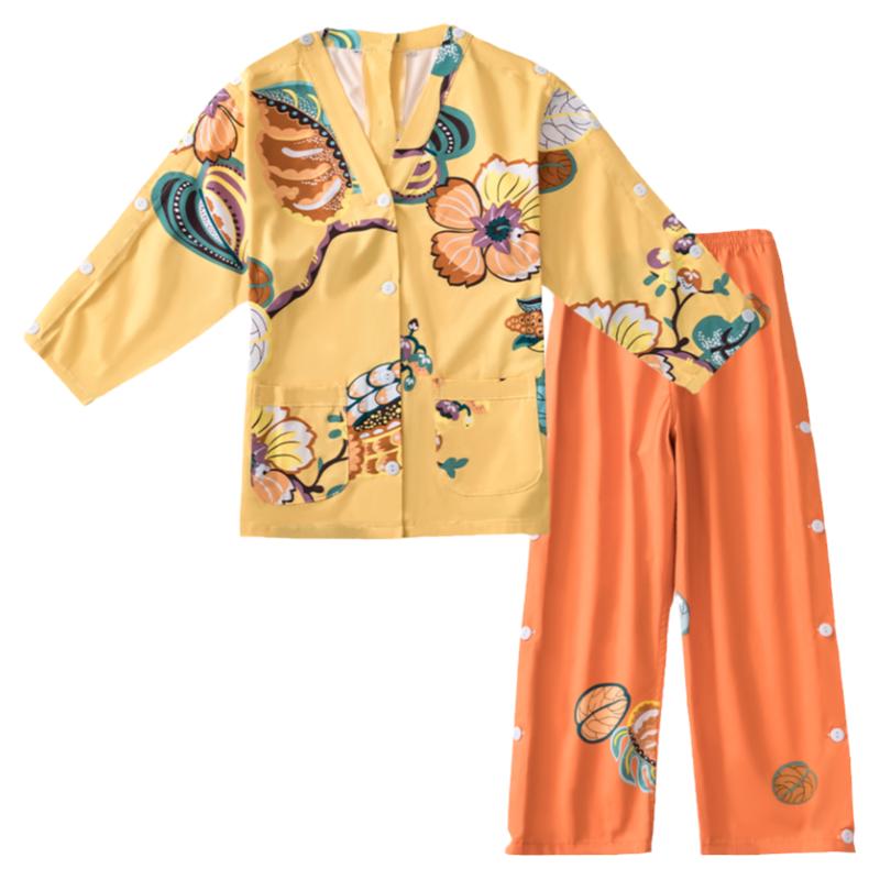 艾灸服女款前后开扣100%纯棉情侣家居服肩开袖子开扣开背长袖长裤