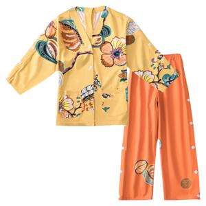 艾灸服女款前后开扣100%纯棉情侣家居服肩开袖子开扣开背长袖长裤