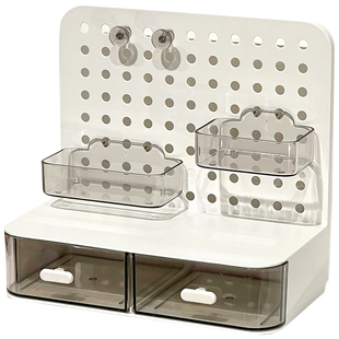 桌面洞洞板抽屉收纳盒文具置物架办公室书桌储物盒笔筒吧唧收纳架