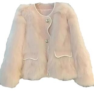 仿狐狸毛环保皮草外套女冬季小香风名媛气质减龄粉色百搭贵气上衣