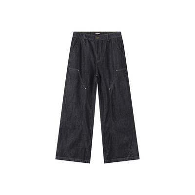 FORNINES莱赛尔原牛明线牛仔裤男款春季通勤裤子宽松阔腿直筒长裤