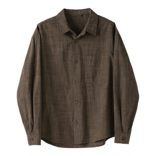 LUUD 新贵老钱风翻领衬衫男士春夏100%纯棉水洗竹节花纱衬衣外套