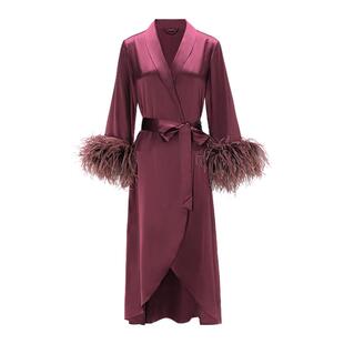 MANITO/曼尼陀Fiesta长袍鸵鸟毛桑蚕丝奢华睡袍真丝睡衣家居服