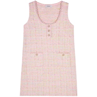 CRUSH Collection2026年早春新款格子花呢无袖背心连衣裙A字裙