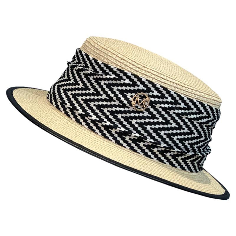 帽子女款夏天草帽遮阳沙滩度假法式复古平顶小礼帽海边防晒太阳帽