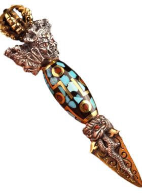 纯银大黑天财神金刚杵钺刀吊坠