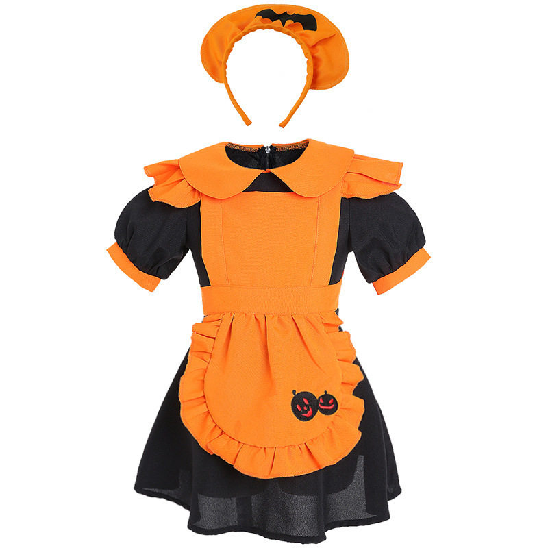 派对儿童橙色蝙蝠女仆女童服装