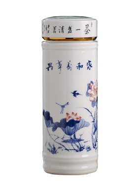 景德镇带盖青花瓷双层内胆保温杯