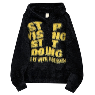 美式复古海马毛毛衣男款秋冬季字母慵懒风高级感宽松针织线衣外套