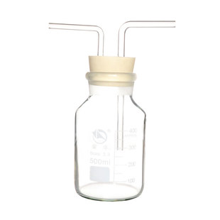 玻璃洗气瓶气体洗瓶集气瓶广口大口磨口瓶带刻度配双孔橡胶塞90度长玻璃导管双直角管化学器材实验室洗气装置