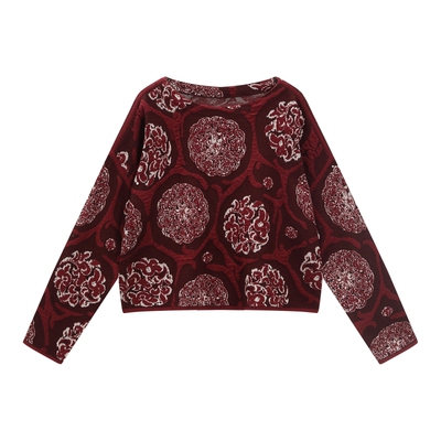 EXCEPTION例外女装2025冬季新品绵羊毛衣撞料设计中式提花针织衫