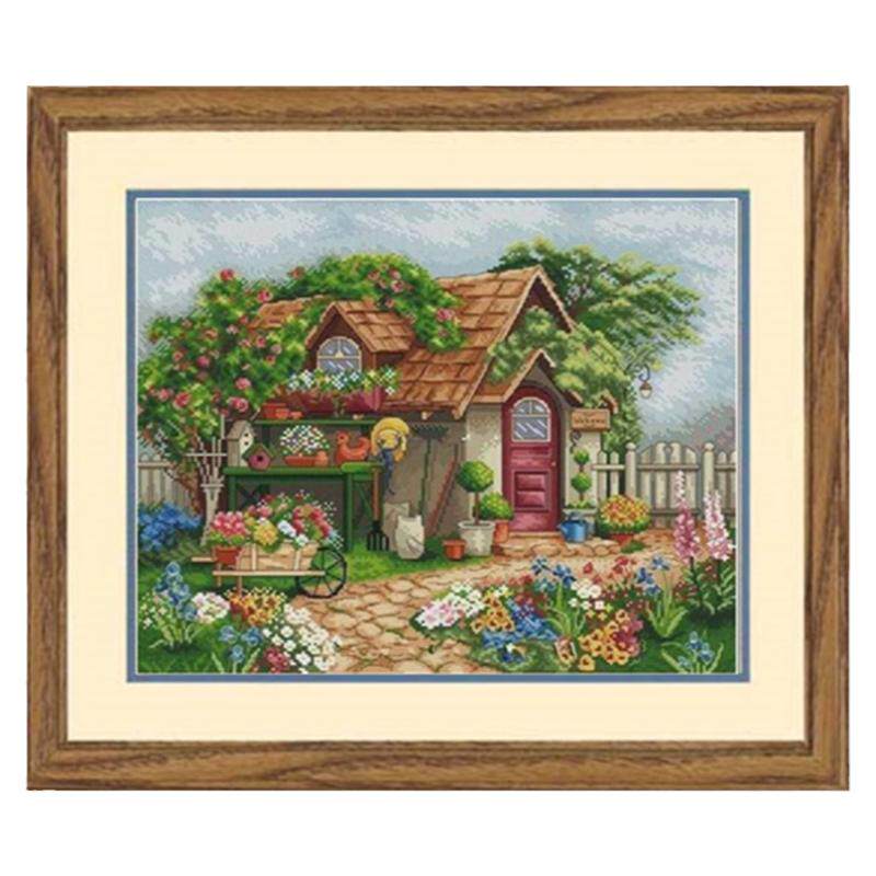 美丽家园花园小屋十字绣庭院风景
