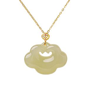 宫里上新和田玉项链女18K金镶玉平安锁吊坠高级感生日礼物送妈妈