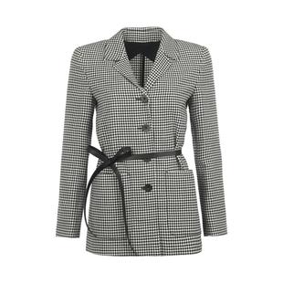 【自营】MaxMara女士薄款格纹翻领腰带西装外套羊毛休闲西便