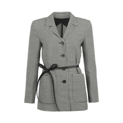 【自营】MaxMara女士薄款格纹翻领腰带西装外套羊毛休闲西便