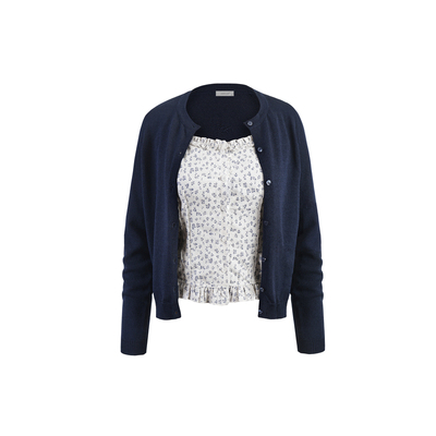 复古碎花吊带背心+针织开衫女